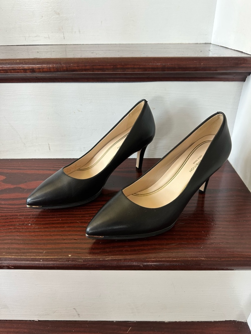 Cole Haan Black Pointed Toe Kitten Heel Pumps worn once, like new